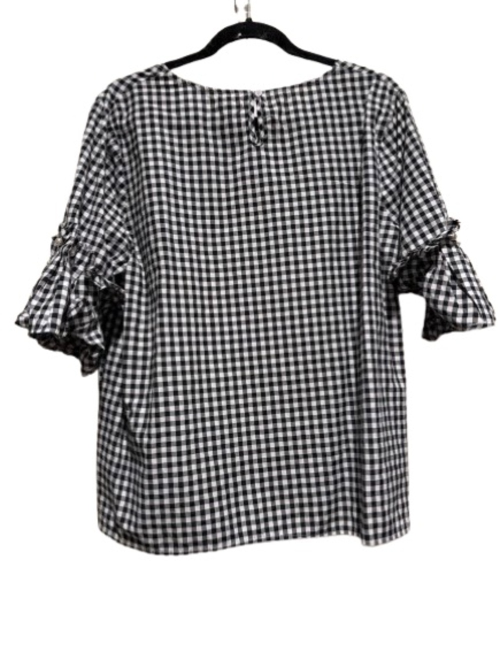 Black & White Gingham Ruffle Sleeve Top - Women XL - Picture 4 of 4